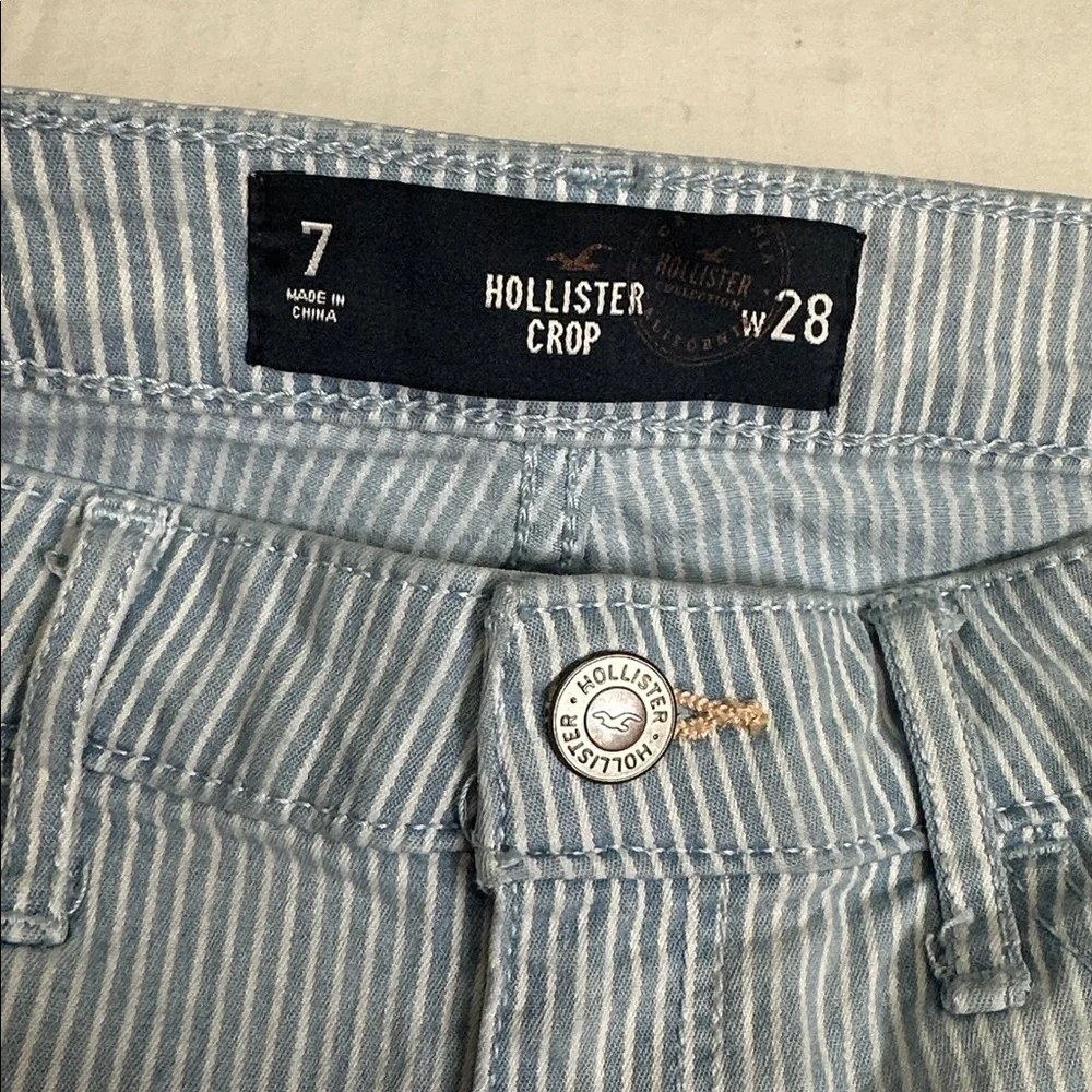Hollister Crop Blue Stripe Jeans Distressed Womens 28‎ Skinny Denim